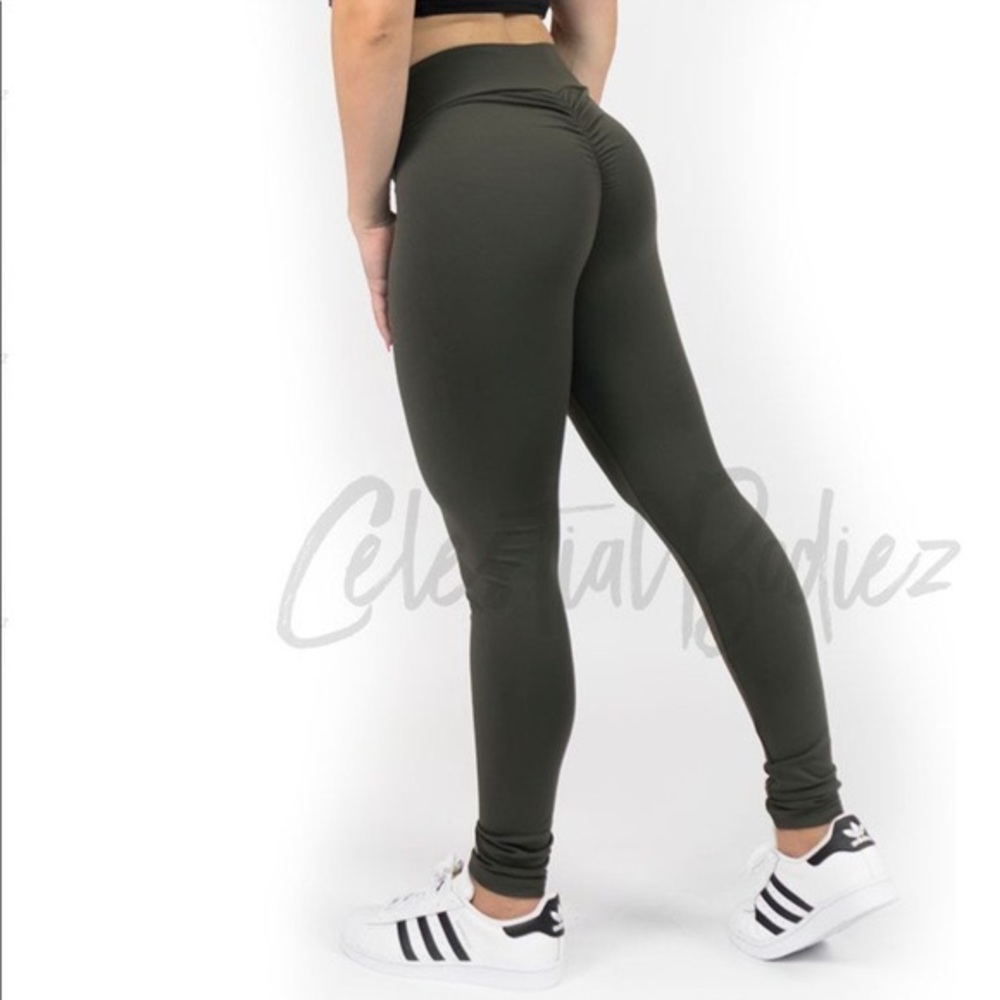 Celestial Bodiez V-Cut Army Olive Green Leggings Size Large